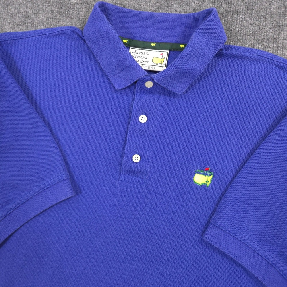 Vintage Slazenger Augusta National Golf Shop Masters Polo Mens L Blue Pique Knit